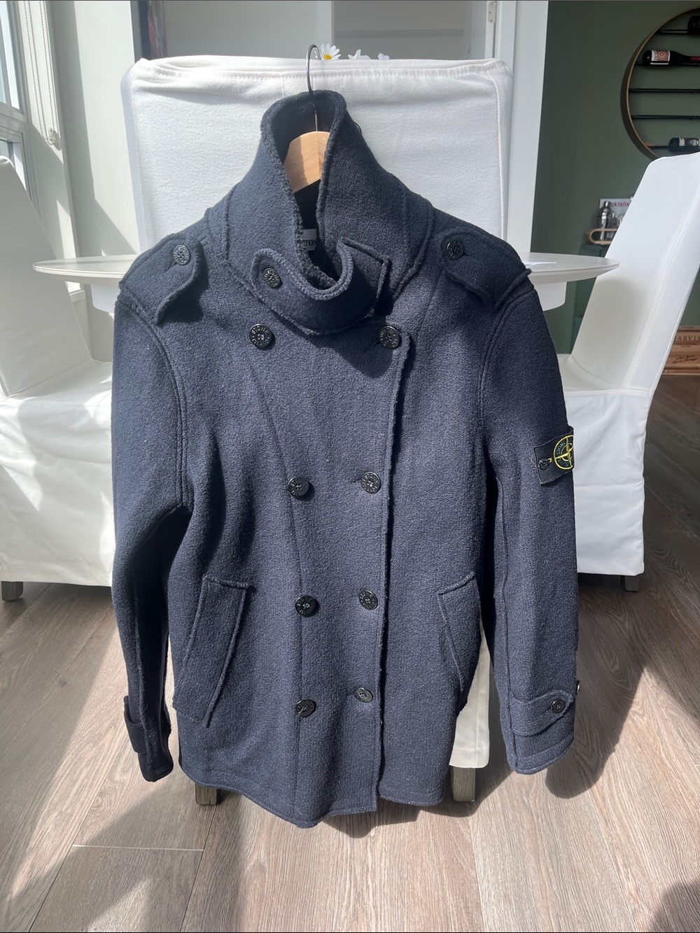 Stone Island Double-Breasted Peacoat in Navy Blue never worn no tags